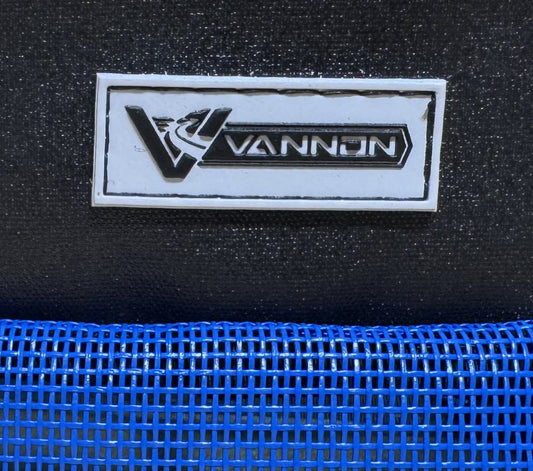 VANNON logo on a black background with blue mesh at the bottom
