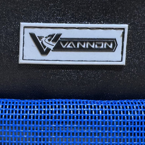 VANNON logo on a black background with blue mesh at the bottom