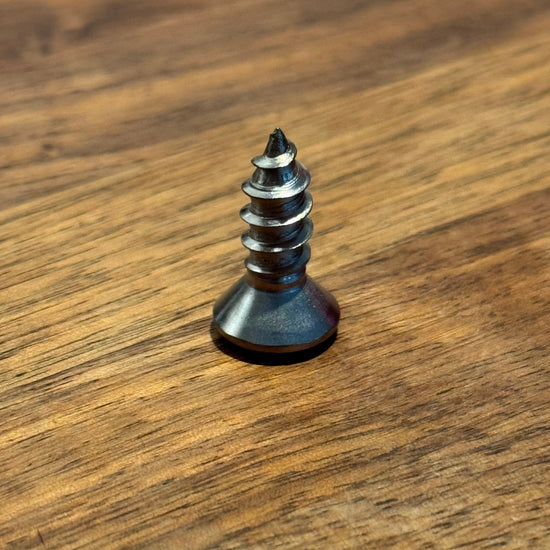 Metal screw on a wooden surface